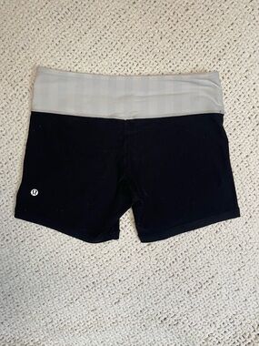 lululemon athletica Black Bike Shorts with Gray and Teal Waistband